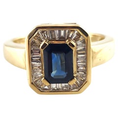 14K Yellow Gold Diamond Natural Blue Sapphire Ballerina Ring #19026