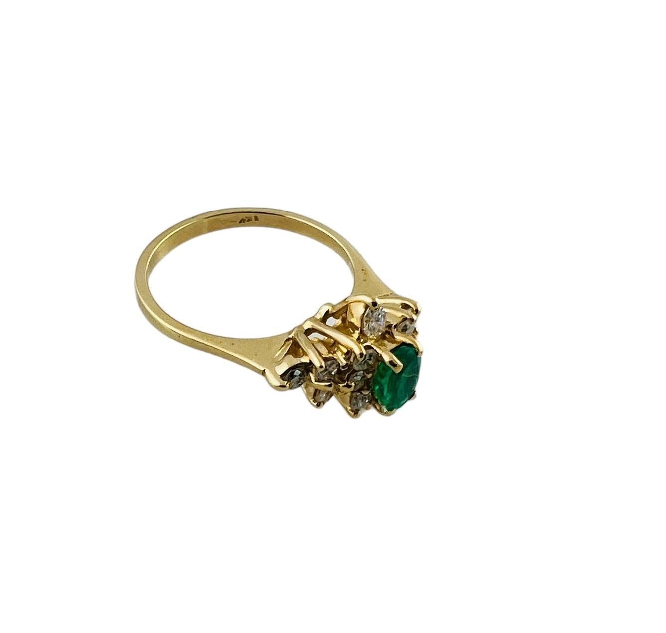 Oval Cut 14K Yellow Gold Diamond & Natural Emerald Cluster Ring Size 6.5 #16501 For Sale