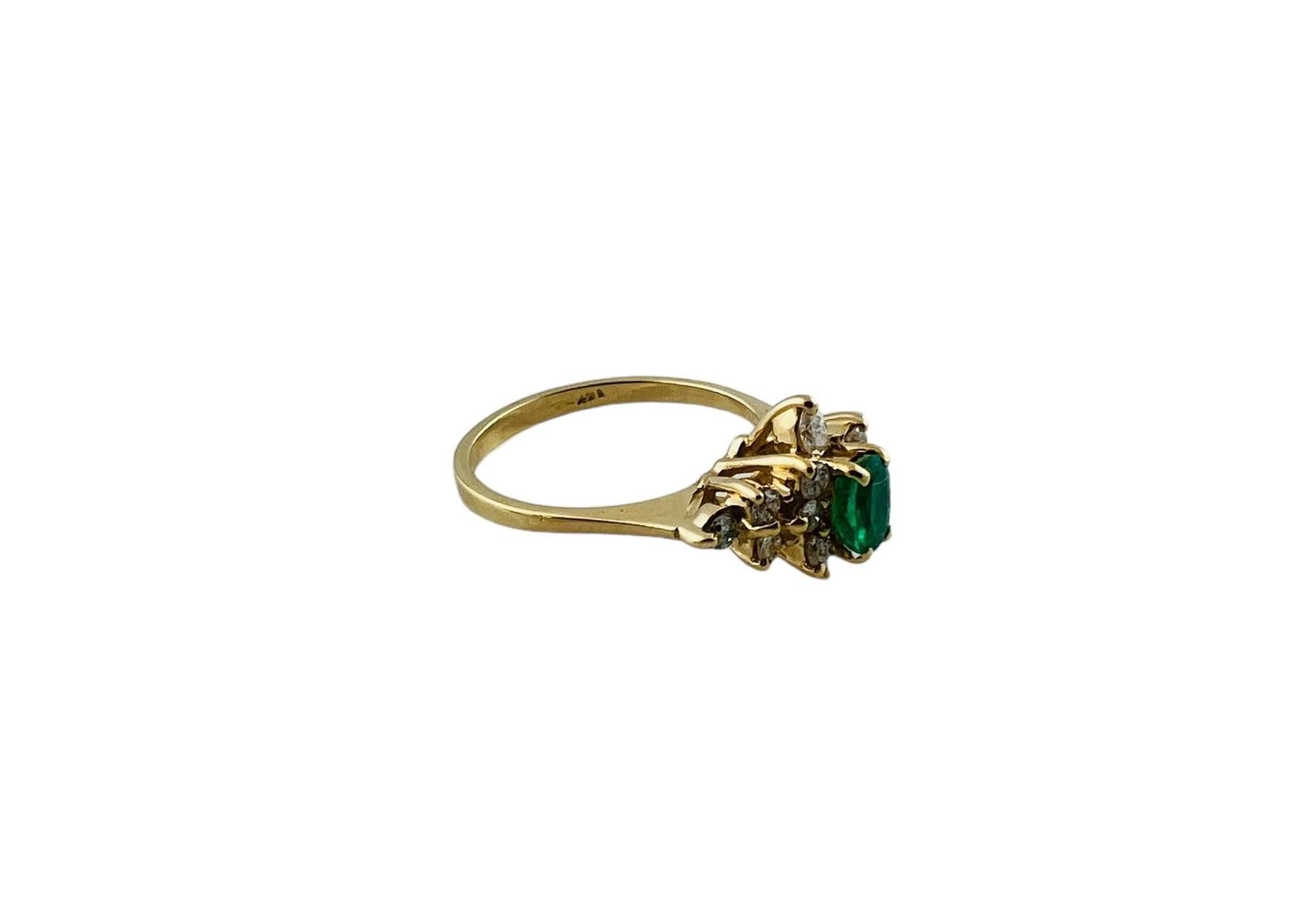 14K Gelbgold Diamant & natürlicher Smaragd Cluster-Ring Größe 6,5 #16501 Damen im Angebot