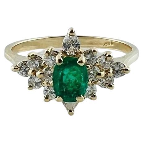 14K Gelbgold Diamant & natürlicher Smaragd Cluster-Ring Größe 6,5 #16501 im Angebot