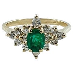 14K Gelbgold Diamant & natürlicher Smaragd Cluster-Ring Größe 6,5 #16501
