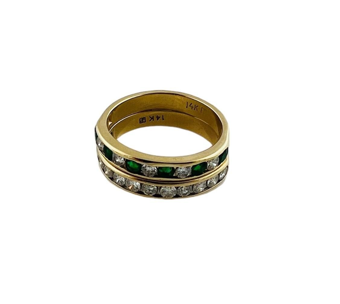 14K Yellow Gold Diamond & Natural Emerald Double Band Size 6.25 #16487 For Sale 1