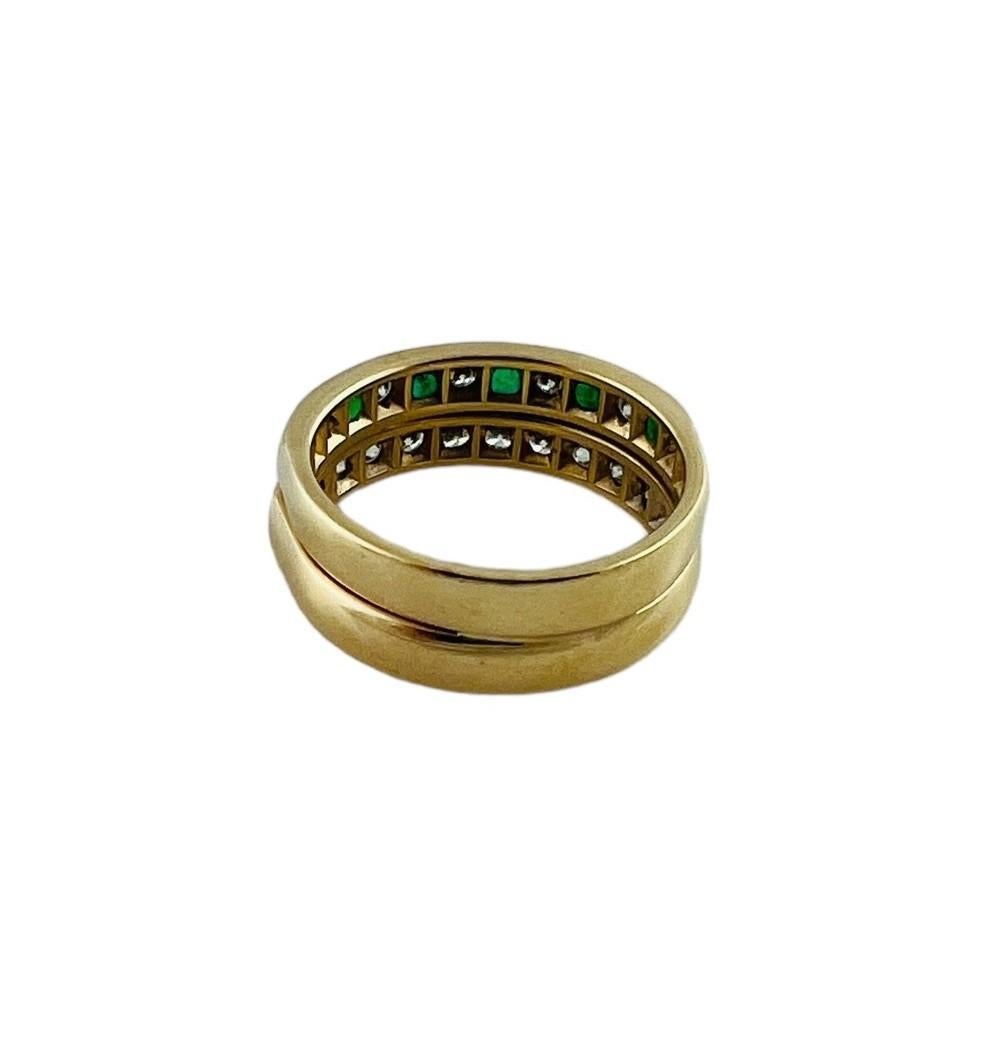 14K Yellow Gold Diamond & Natural Emerald Double Band Size 6.25 #16487 For Sale 2