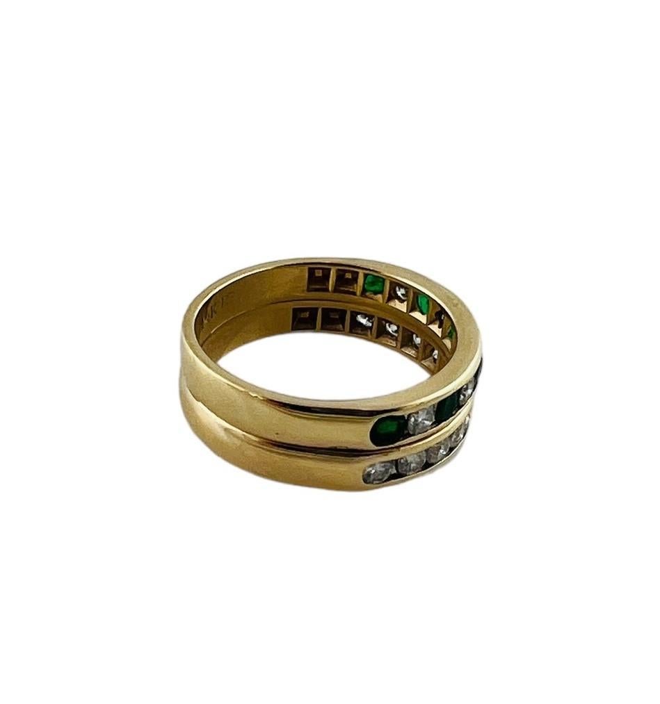 14K Yellow Gold Diamond & Natural Emerald Double Band Size 6.25 #16487 For Sale 3