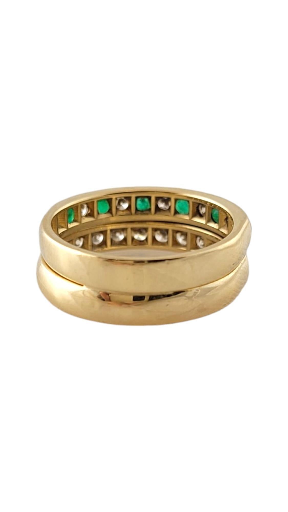 Round Cut 14K Yellow Gold Diamond & Natural Emerald Double Band Size 6.25 #17674 For Sale
