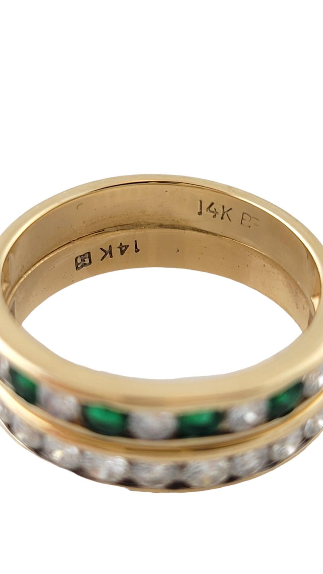 Women's 14K Yellow Gold Diamond & Natural Emerald Double Band Size 6.25 #17674 For Sale