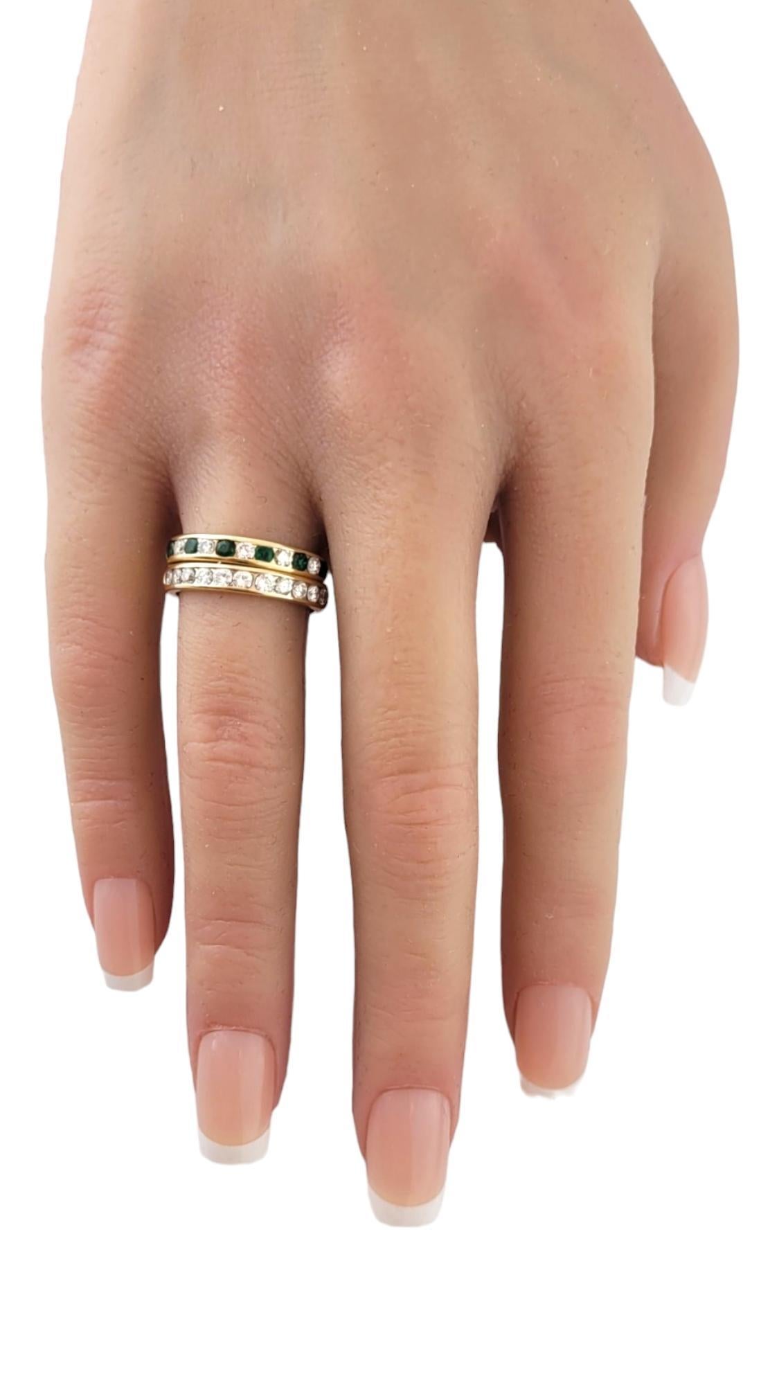 14K Yellow Gold Diamond & Natural Emerald Double Band Size 6.25 #17674 For Sale 1