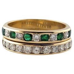 14K Yellow Gold Diamond & Natural Emerald Double Band Size 6.25 #17674