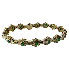 14K Yellow Gold Diamond & Natural Emerald Flower Motif Bracelet #16478