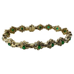 14K Yellow Gold Diamond 
Natural Emerald Flower Motif Bracelet #16478