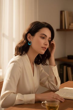 Pendientes aldaba de oro amarillo de 14 quilates con diamantes y turquesa natural 0,58 qt