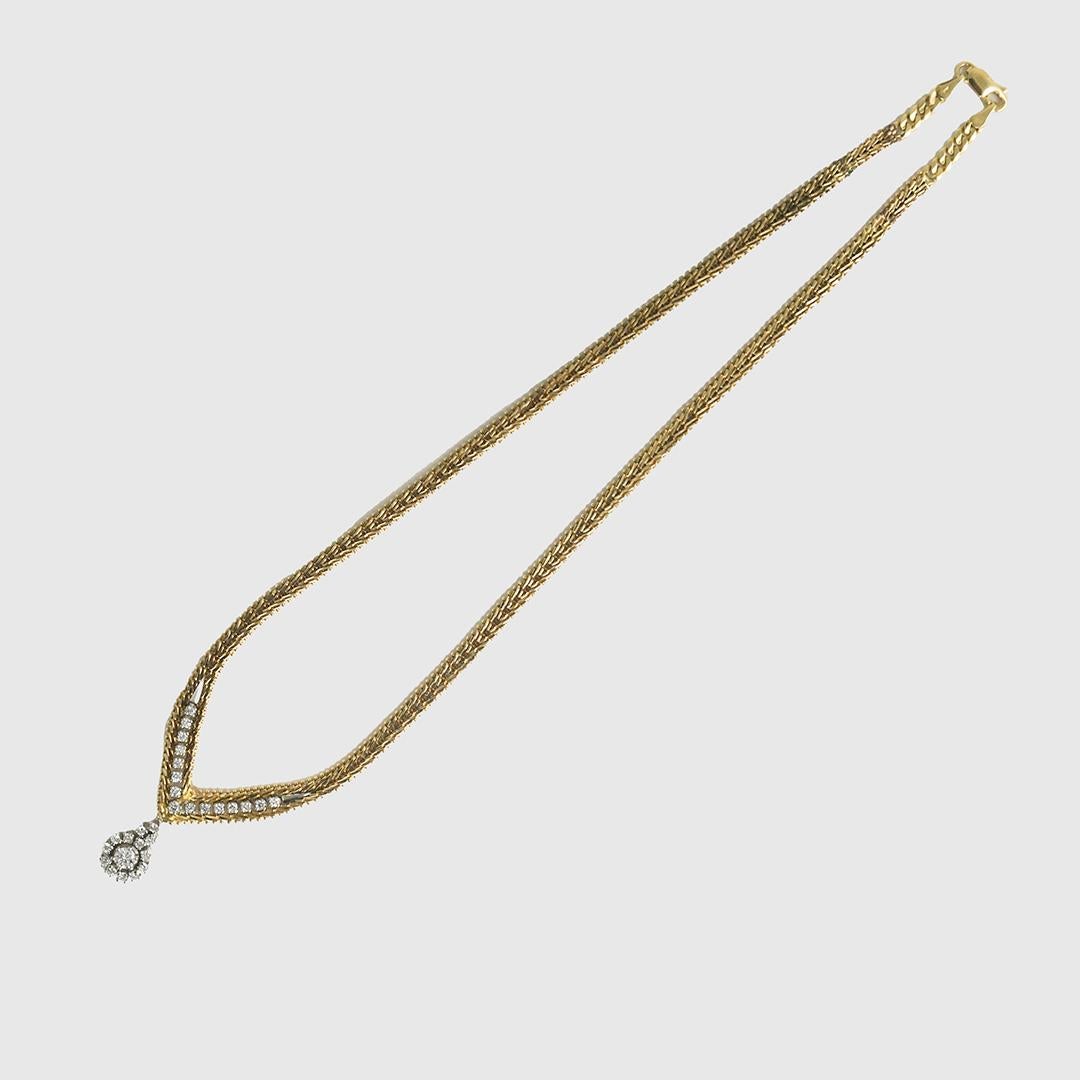 Round Cut 14K Yellow Gold Diamond Necklace 1.25ct For Sale