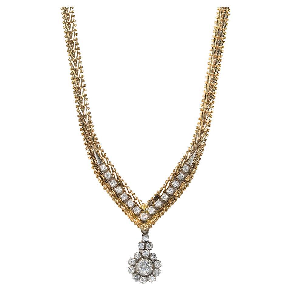 14K Yellow Gold Diamond Necklace 1.25ct For Sale