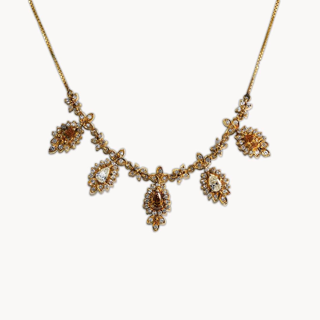 Pear Cut 14K Yellow Gold Diamond Necklace 18