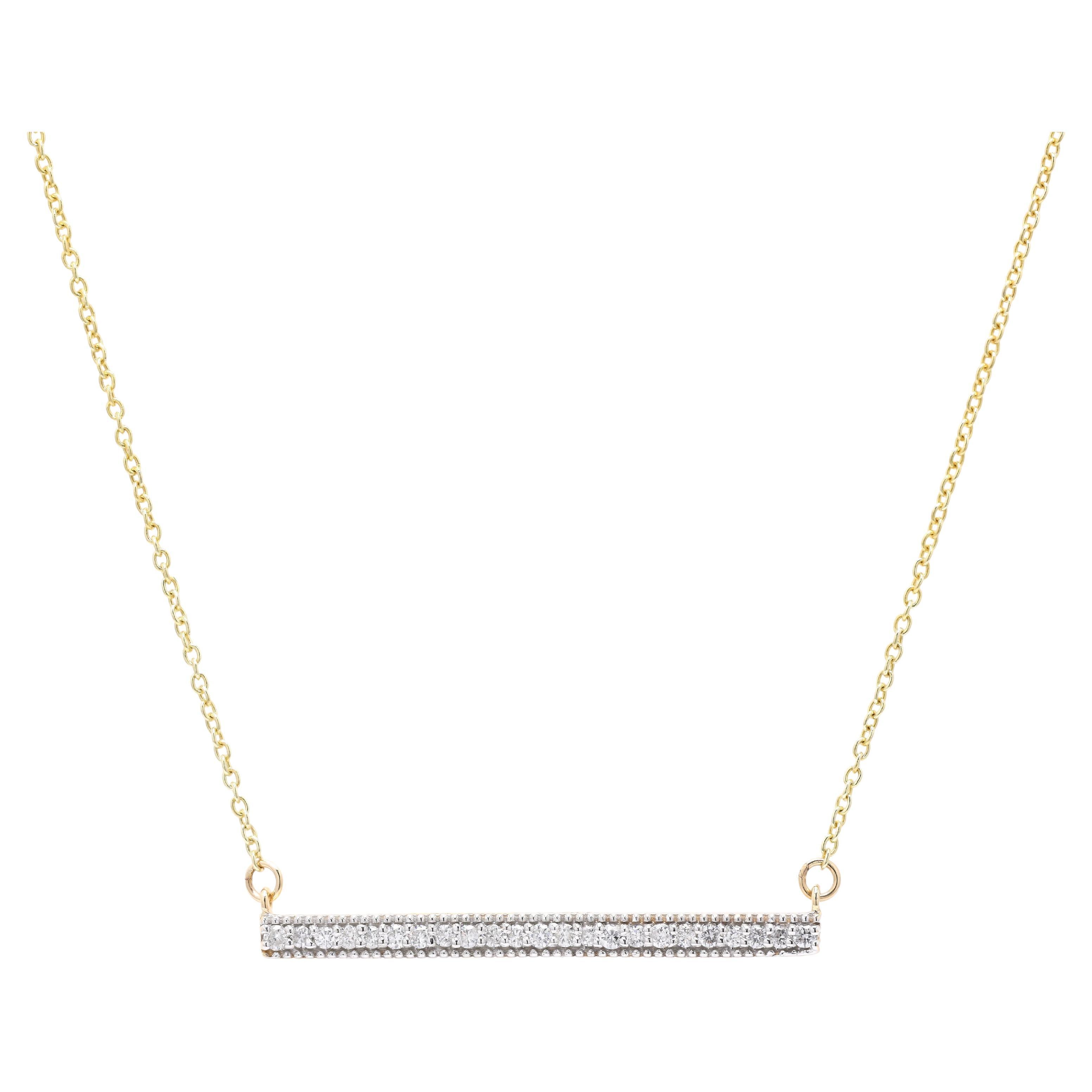 14K Yellow Gold Diamond Bar Necklace  For Sale