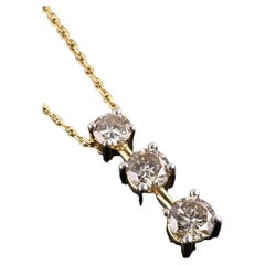 14K Yellow Gold Diamond Necklace w/ Three Stone Drop Pendant 1.92 CTW