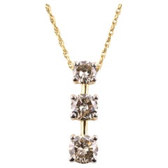 14K Yellow Gold Diamond Necklace w/ Three Stone Drop Pendant 1.92 CTW