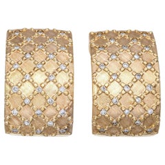 14k Yellow Gold Diamond Omega Back Huggie Earrings