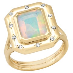 14k Yellow Gold Diamond and Opal Cocktail Ring