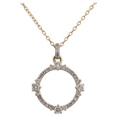 14K Yellow Gold Diamond Open Circle Loop Pendant Necklace