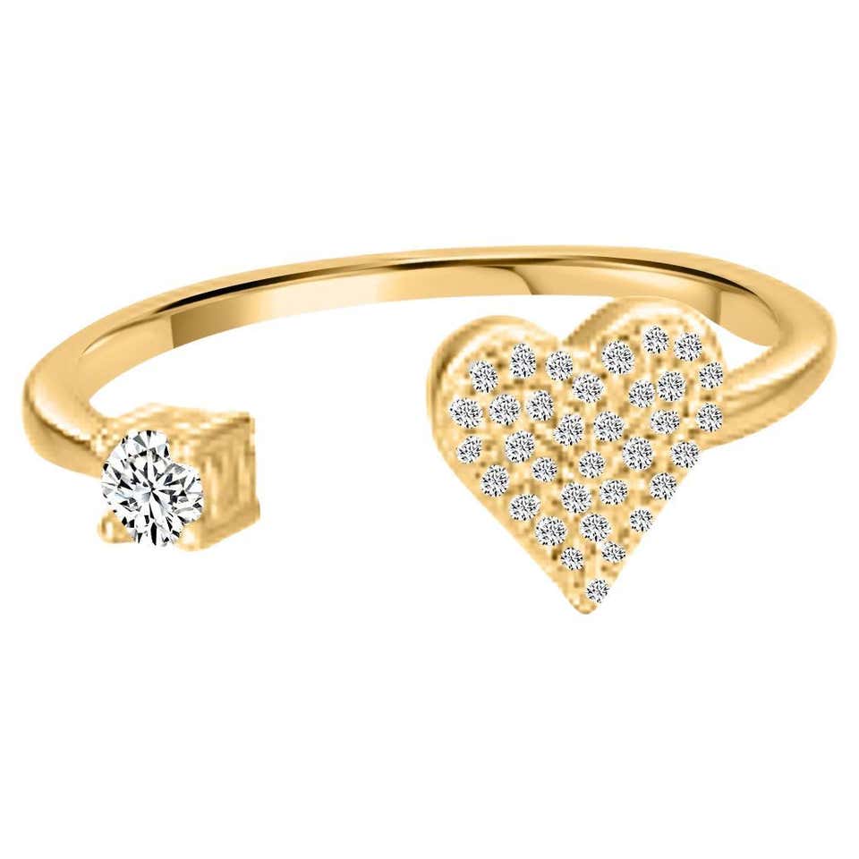 Cuff Heart Rings Diamond Spiral Cuff Ring 14K Solid Yellow Gold Spiral Diamond Ring For ...