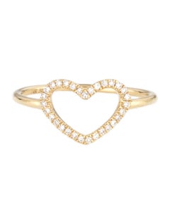 14K Yellow Gold Diamond Open Heart Ring for Her