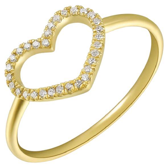14K Yellow Gold Diamond Open Heart Ring for Her For Sale
