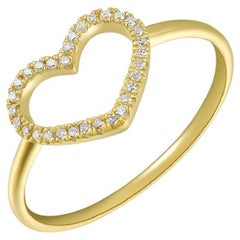 14K Yellow Gold Diamond Open Heart Ring for Her