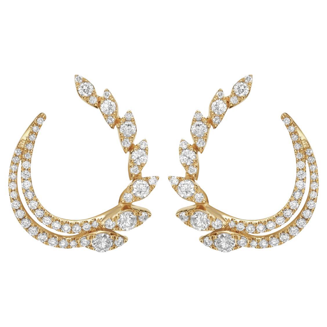 14K Gelbgold Diamant-Ohrringe mit offenem Creolen und Wirbel