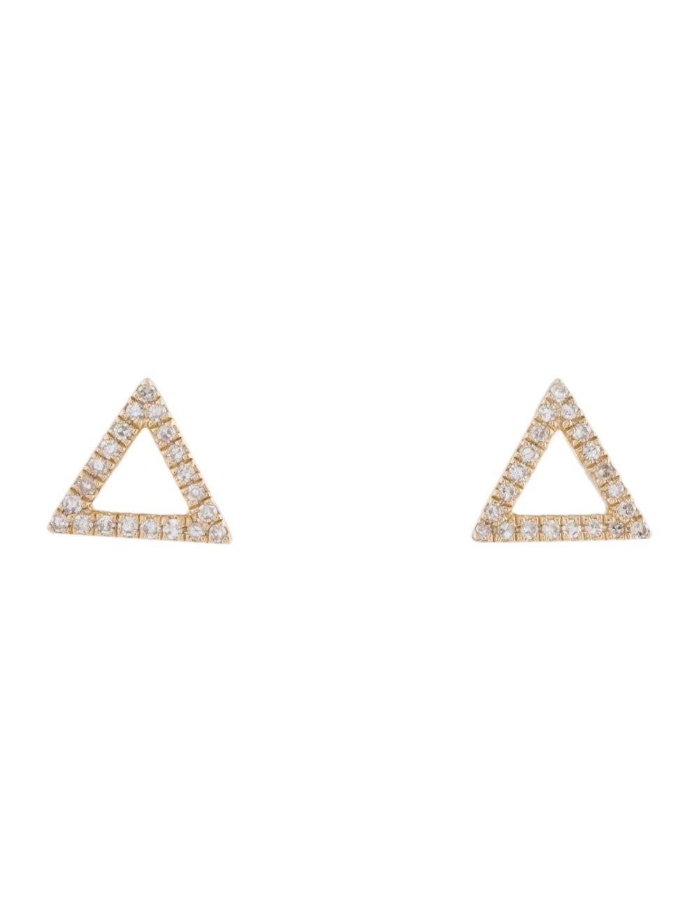 Open Triangle Earrings: Crafted of real 14k gold, these popular Open Triangle shape earrings feature 42 natural white sparkling diamonds approximately 0.12 ct. Certified diamonds. Diamond Color & Clarity GH-SI1 Measures approximately 1/2 Inch.