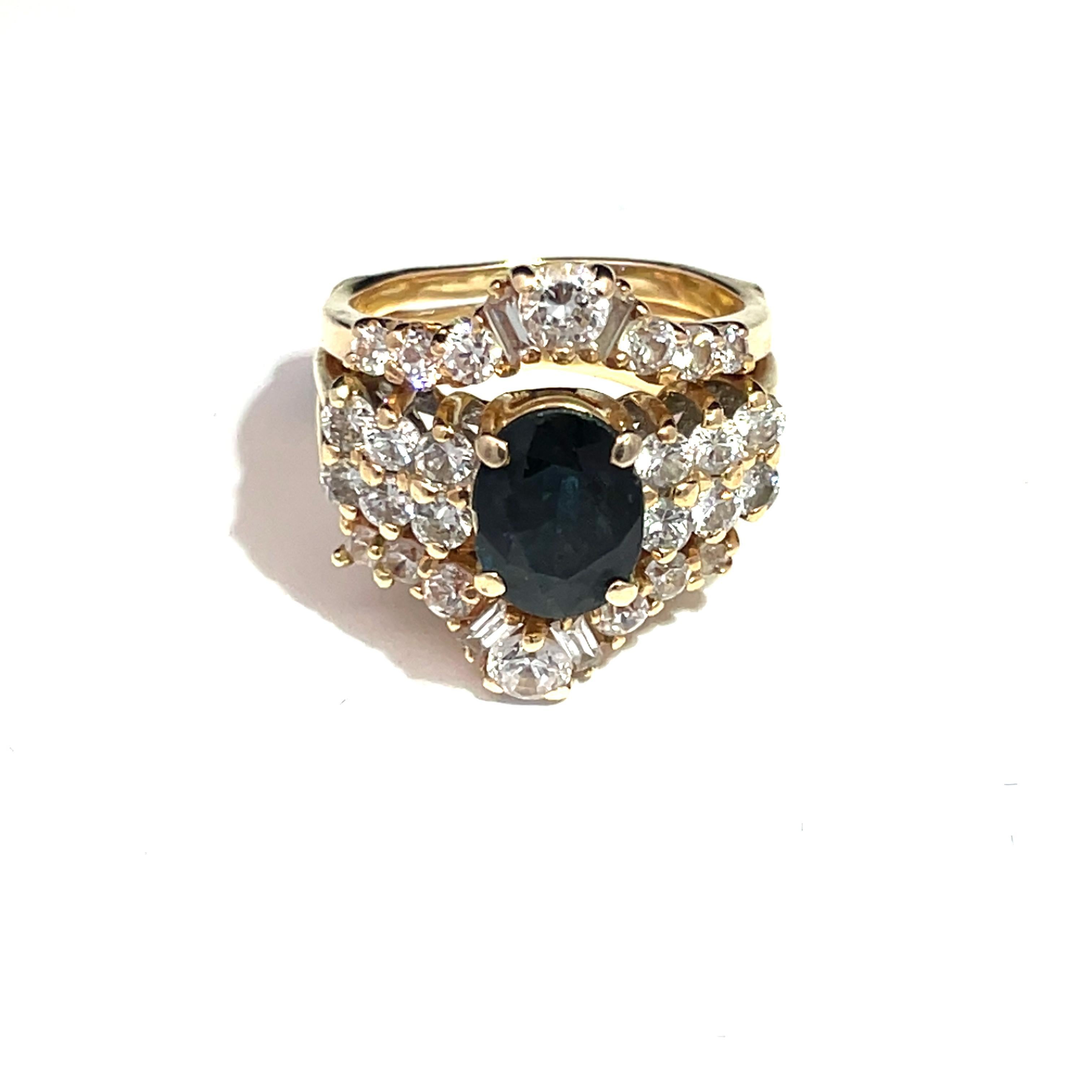14k Yellow Gold Diamond & Oval Sapphire Ring For Sale 5