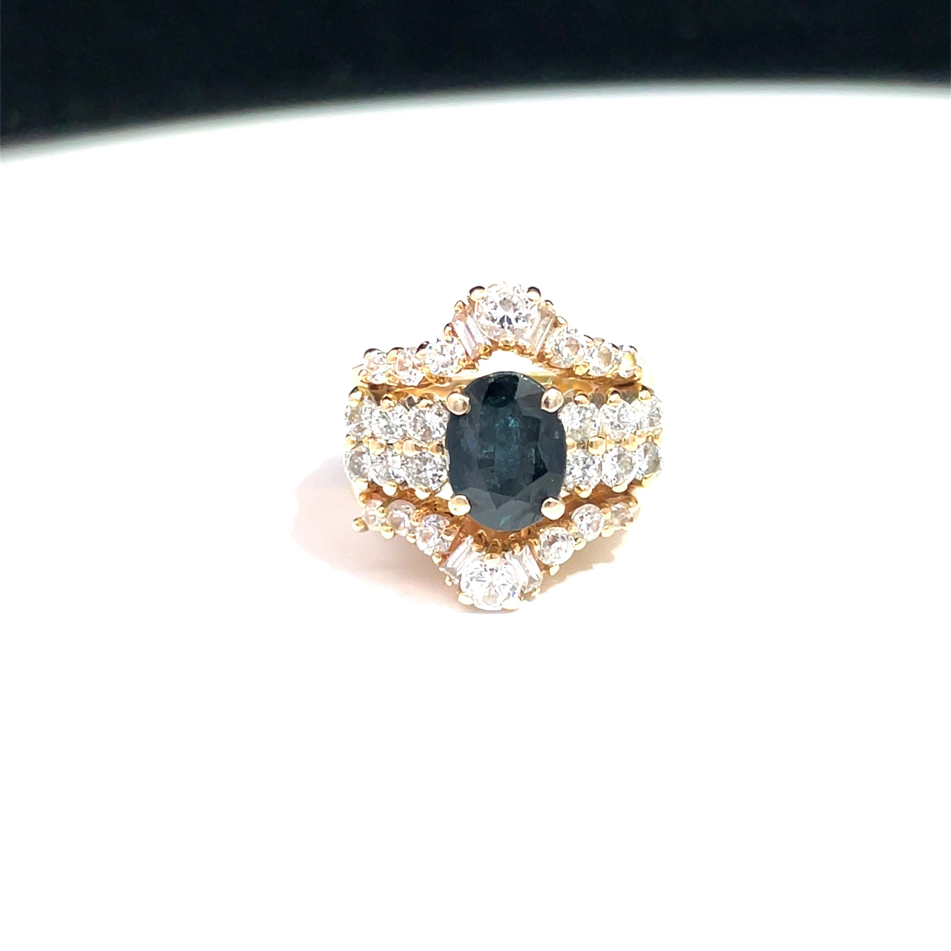 14k Yellow Gold Diamond & Oval Sapphire Ring For Sale 4
