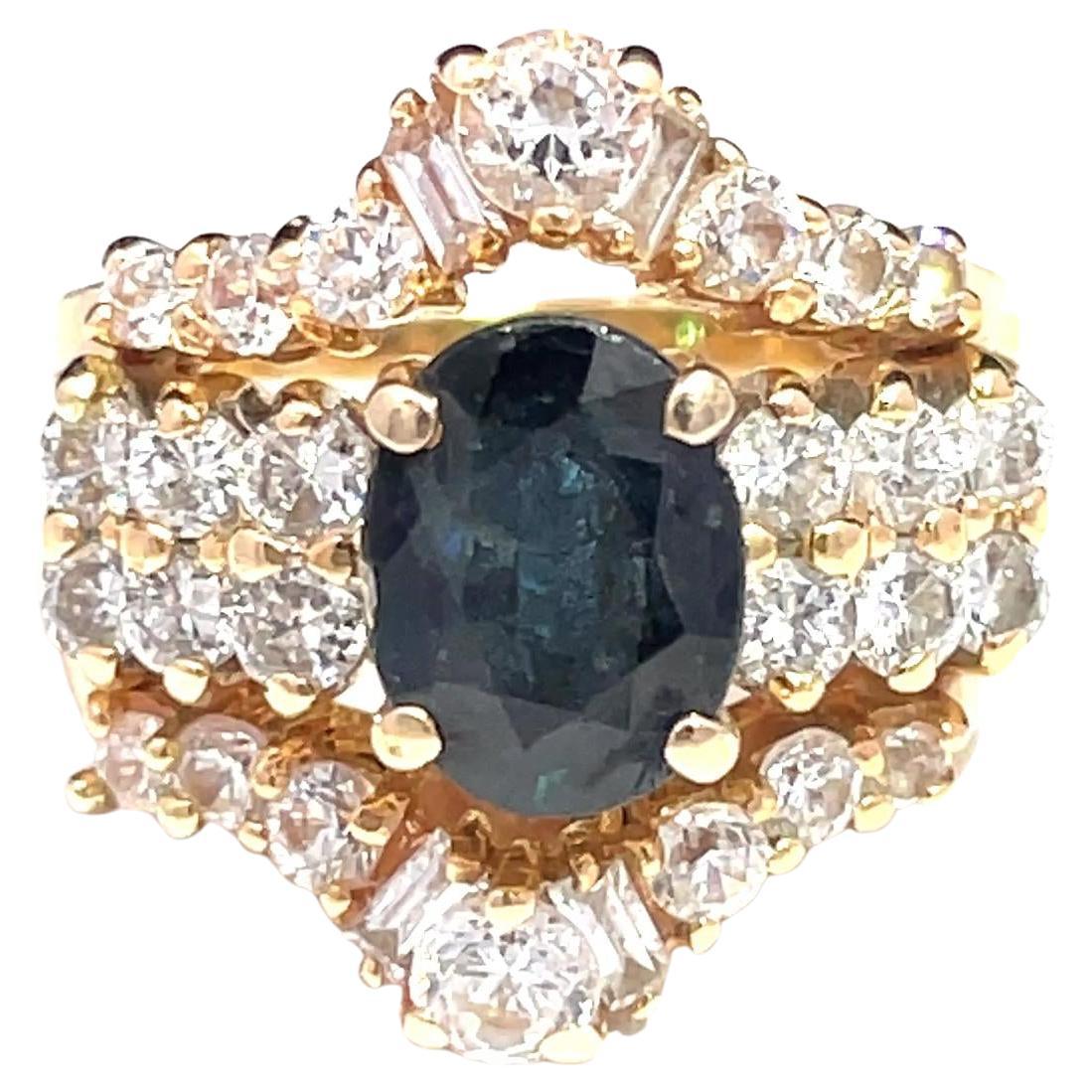 14k Yellow Gold Diamond & Oval Sapphire Ring For Sale