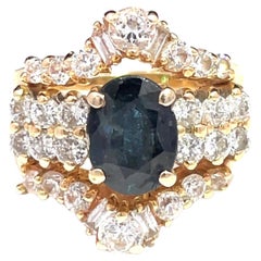 14k Yellow Gold Diamond & Oval Sapphire Ring