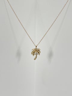 14K Yellow Gold Diamond Palm Tree Pendant Necklace