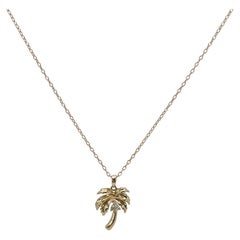 14K Yellow Gold Diamond Palm Tree Pendant Necklace