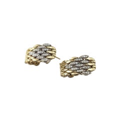 14K Yellow Gold Diamond Panther Link Half Hoop Earrings #21121