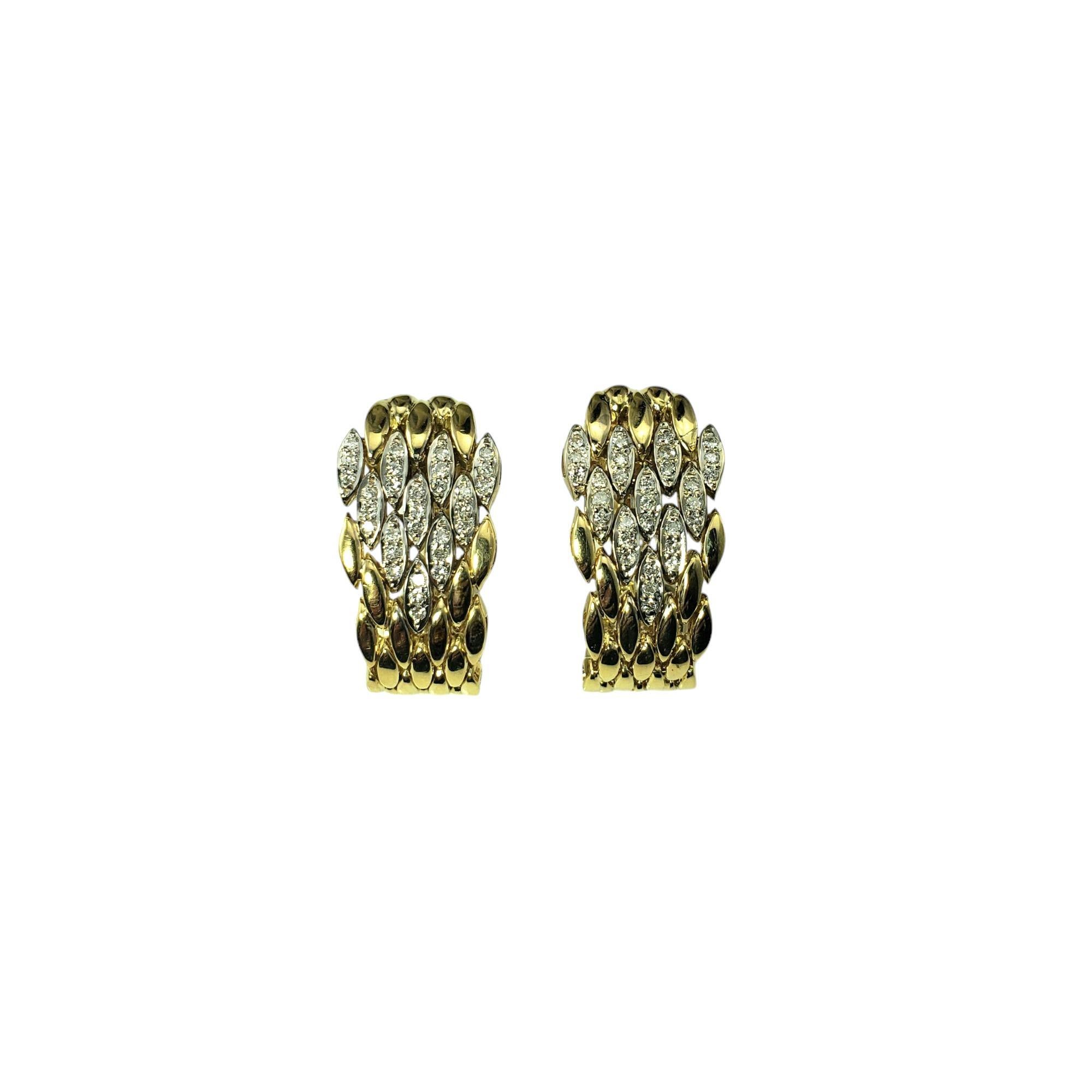 14K Yellow Gold Diamond Panther Link Half Hoop Earrings #21121 For Sale