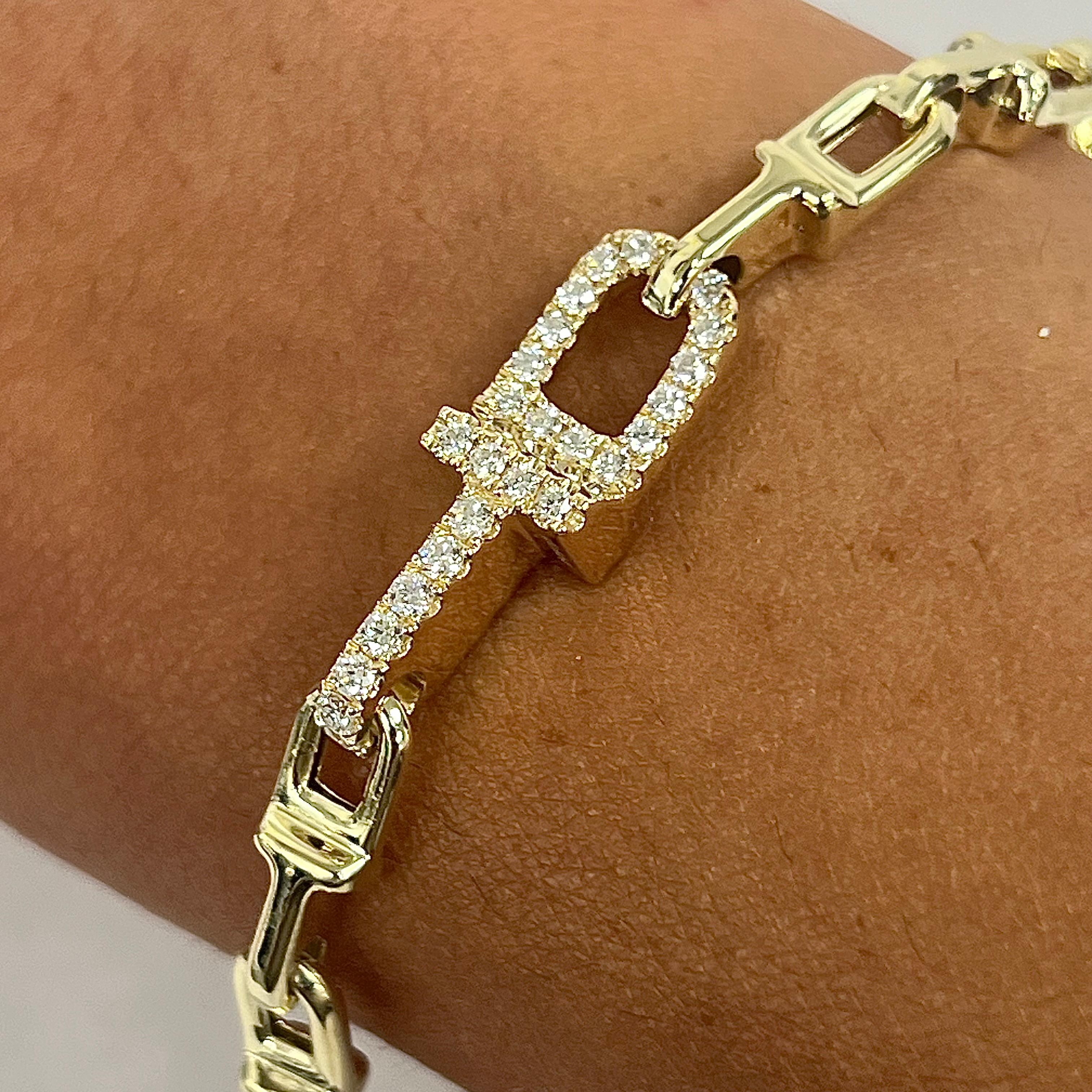 Pulsera clip de diamantes en oro amarillo de 14 quilates Corte brillante en venta