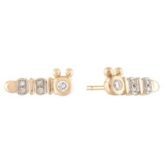 14k Yellow Gold Diamond Pave Caterpillar Stud Insect Earrings Baubou