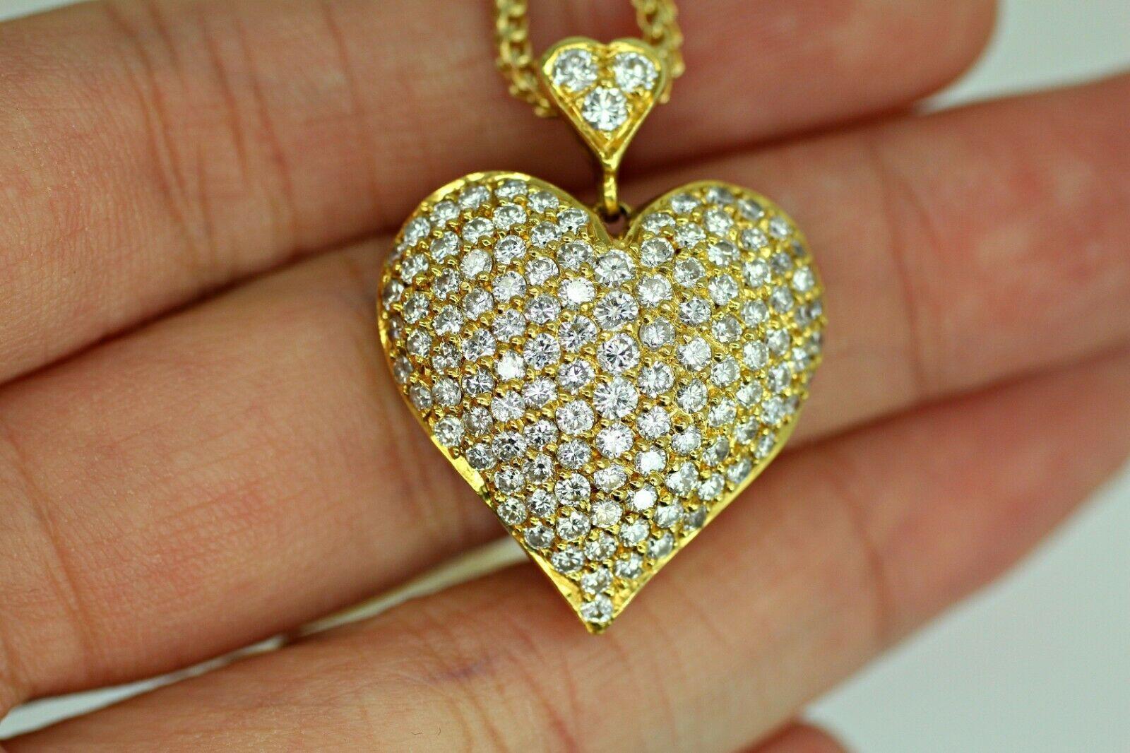 Round Cut 14 Karat Gold Diamond Pave Heart, Containing 2.50 Carat S Color 