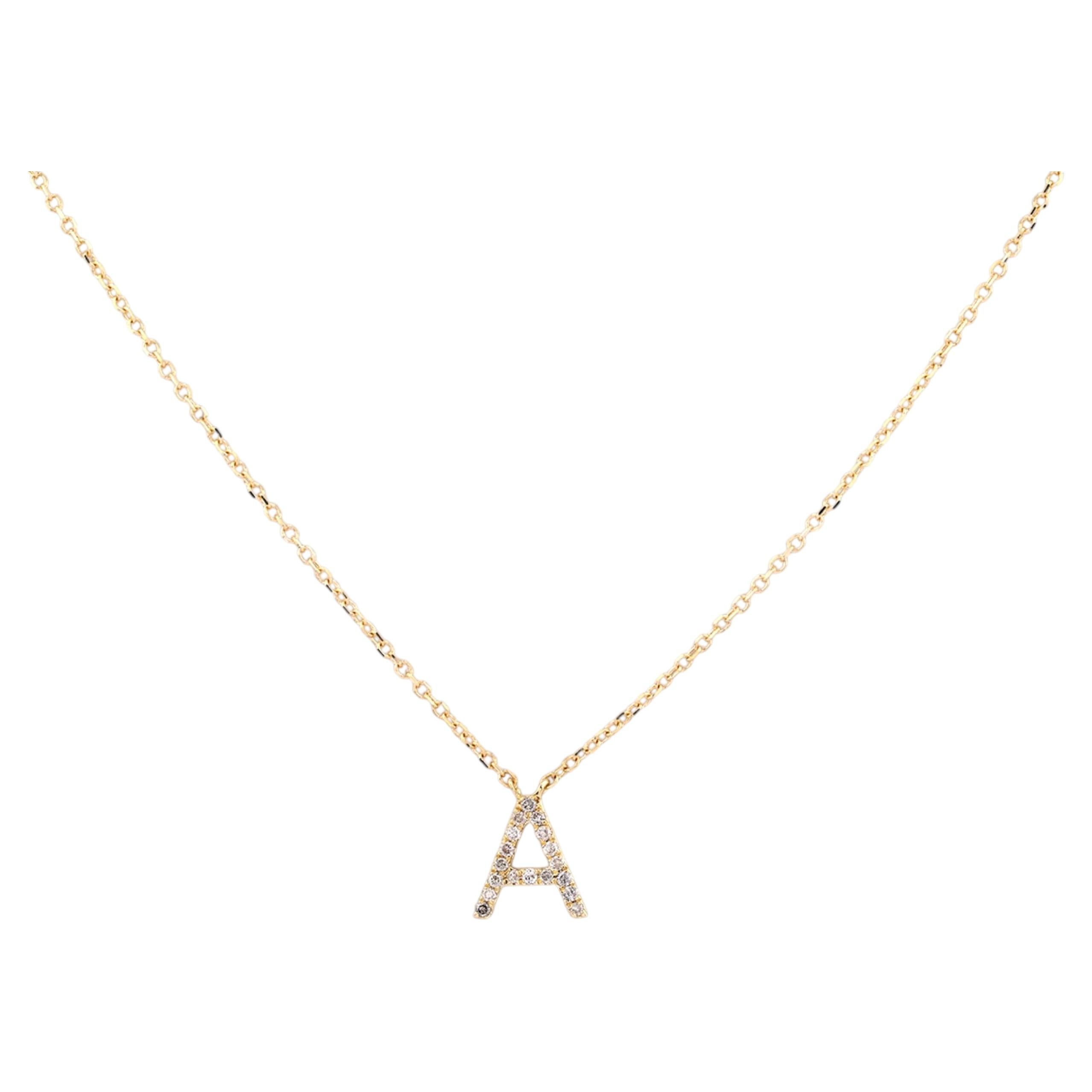 14K Yellow Gold Diamond Pave Initial "A" Pendant Necklace For Sale