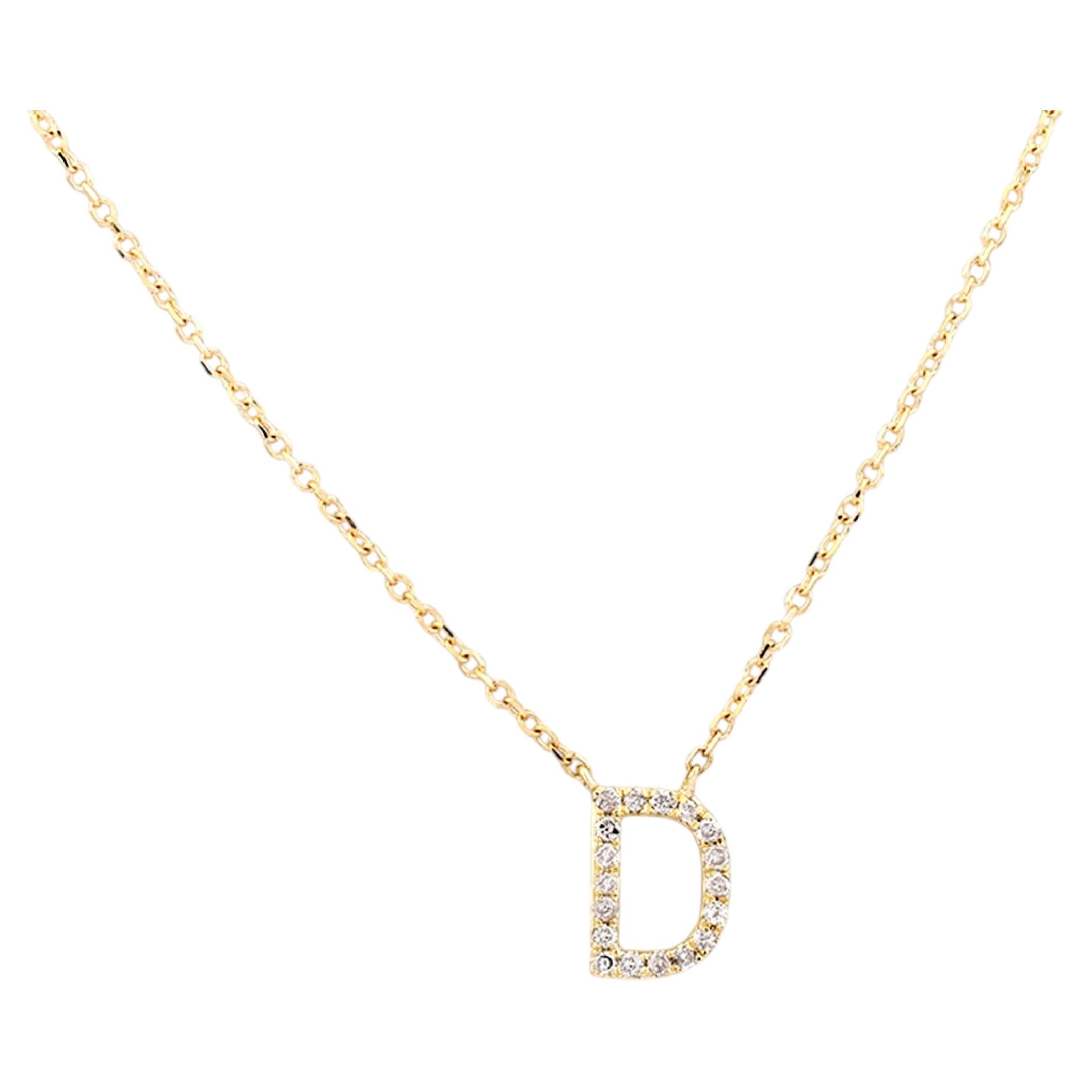 14K Yellow Gold Diamond Pave Initial "D" Pendant Necklace