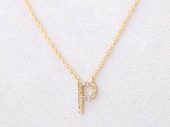 14K Yellow Gold Diamond Pave Initial "P" Pendant Necklace