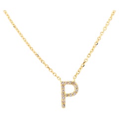 14K Yellow Gold Diamond Pave Initial "P" Pendant Necklace