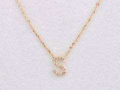 14K Yellow Gold Diamond Pave Initial "S" Gold Pendant Necklace