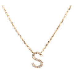 14K Yellow Gold Diamond Pave Initial "S" Gold Pendant Necklace