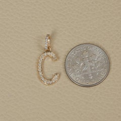 14K Yellow Gold Diamond Pavé Letter C Initial Charm Pendant 0.20 Carat