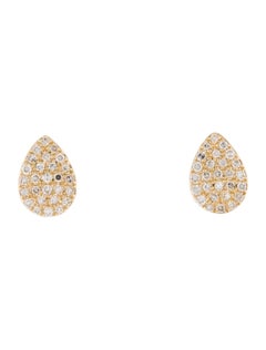 14K Yellow Gold Diamond Pave Pear Shape Stud Earrings for Her