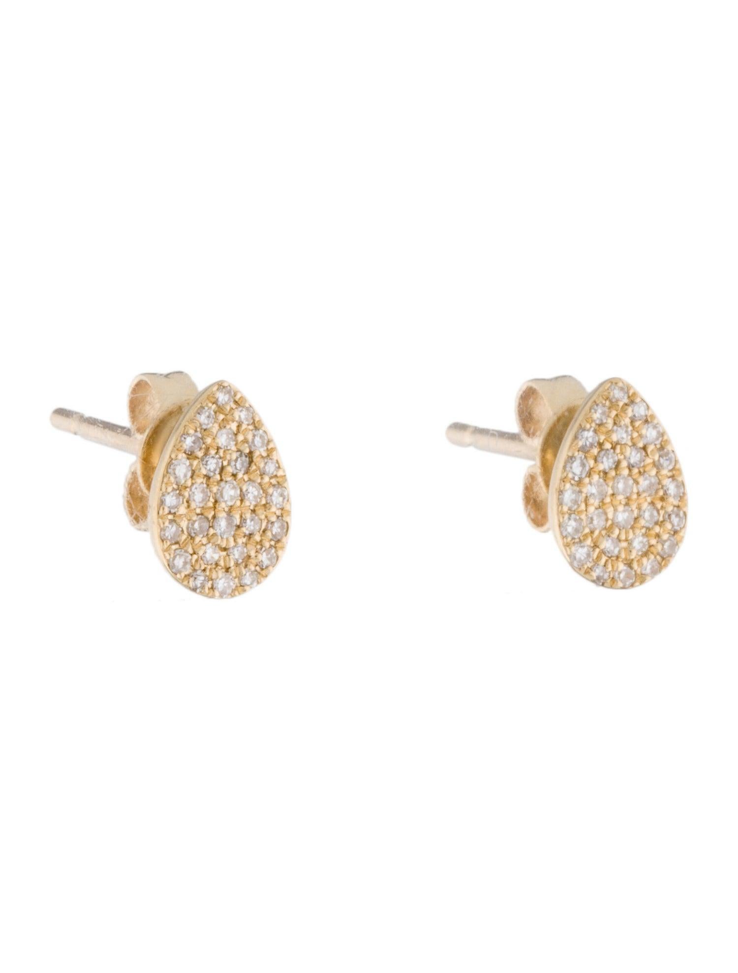 Contemporary 14K Yellow Gold Diamond Pave Pear Shape Stud Earrings for Her For Sale